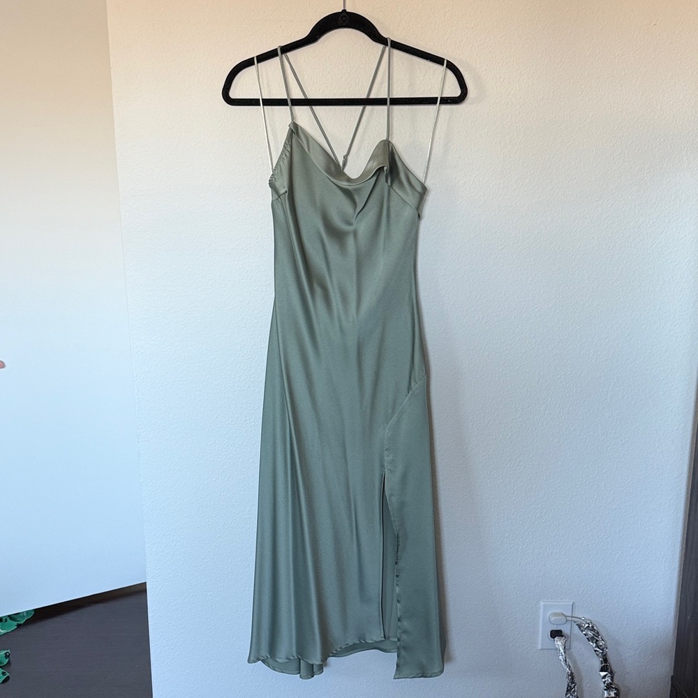 Astr Soft Green Satin Dress